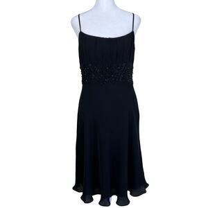 Ann Taylor 100% Silk Y2K Babydoll Prom Dress Midi Spaghetti Straps Beaded Flowy
